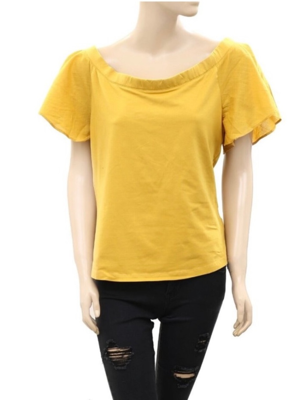 Maeve Anthropologie Off-The-Shoulder Yellow Flutter Blouse Top - size L